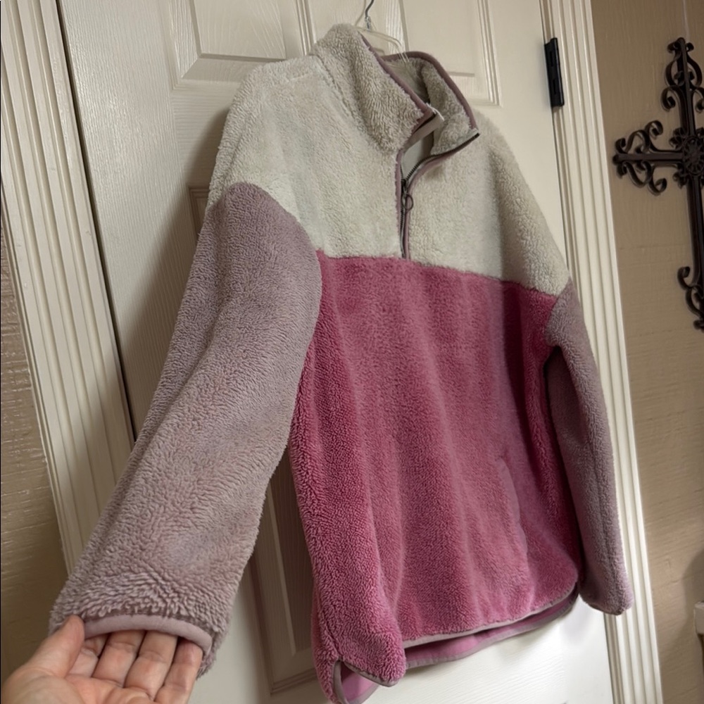 Time and Tru Pink, lavender and cream Teddy Jacket Cozy and Stylish - Picture 3 of 11